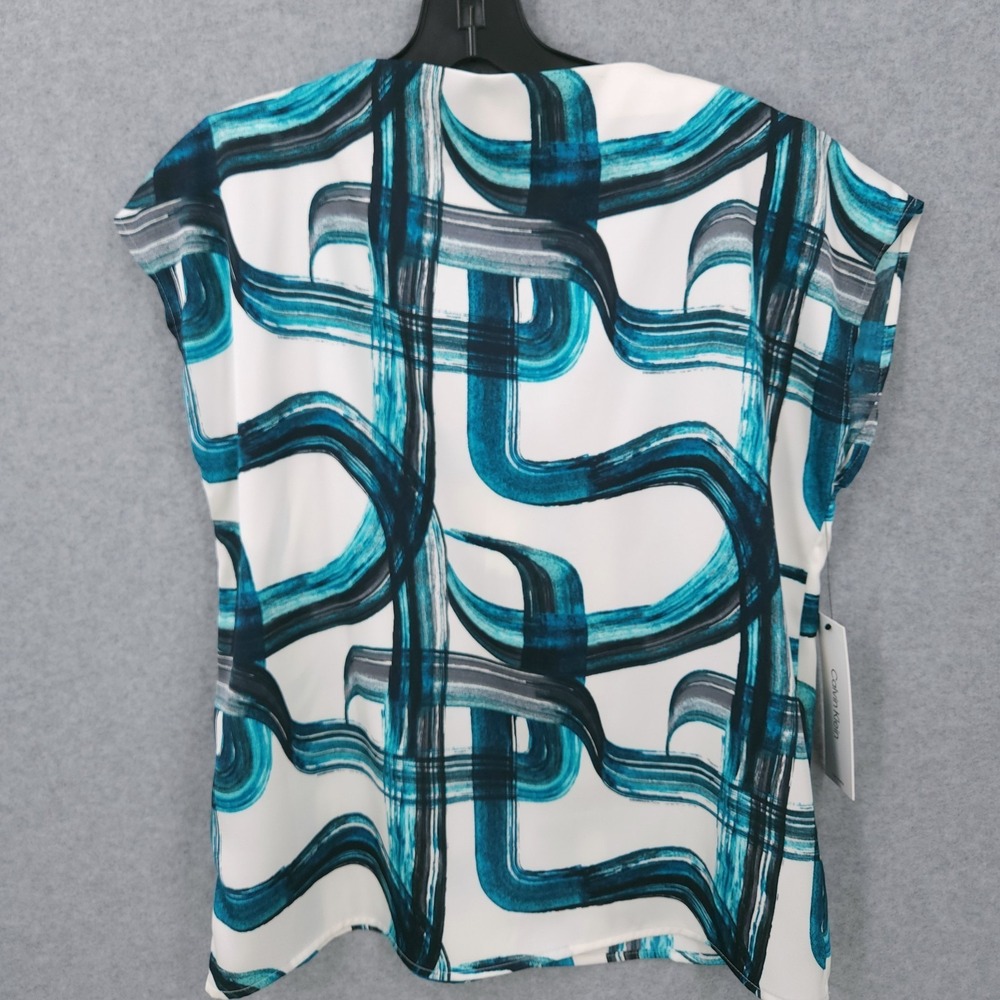 Calvin Klein Cap Sleeve Mock Neck Corsica Multi Top Shirt Womens Petite XS NWT